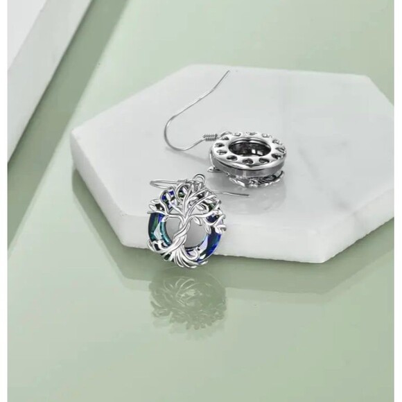 Tree of Life Blue & Purple Crystal Earrings – Spiritual Boho Jewelry - Picture 6 of 6